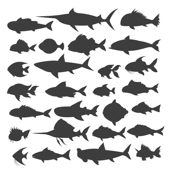 Fishes silhouettes set — Stock Vector