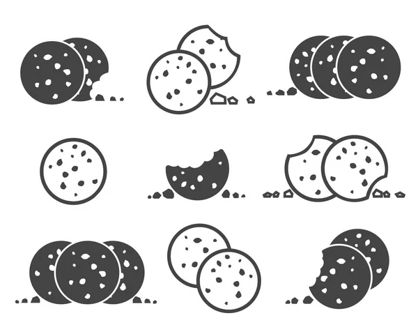 Set di icone dei cookie chip morsi — Vettoriale Stock