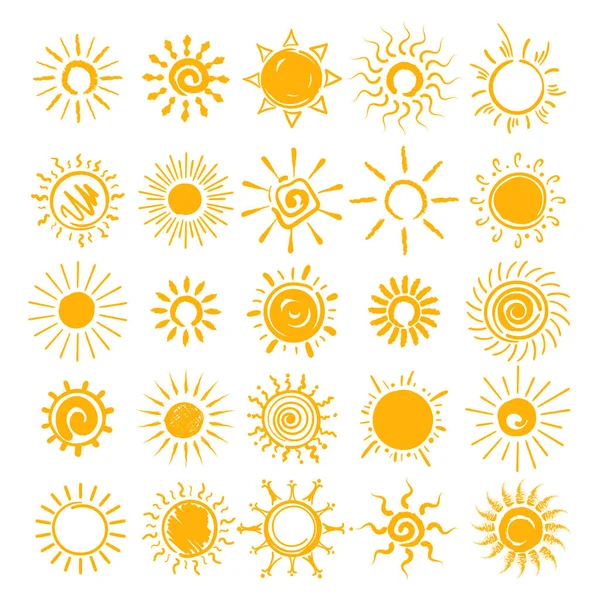 Sol doodle iconos conjunto — Vector de stock