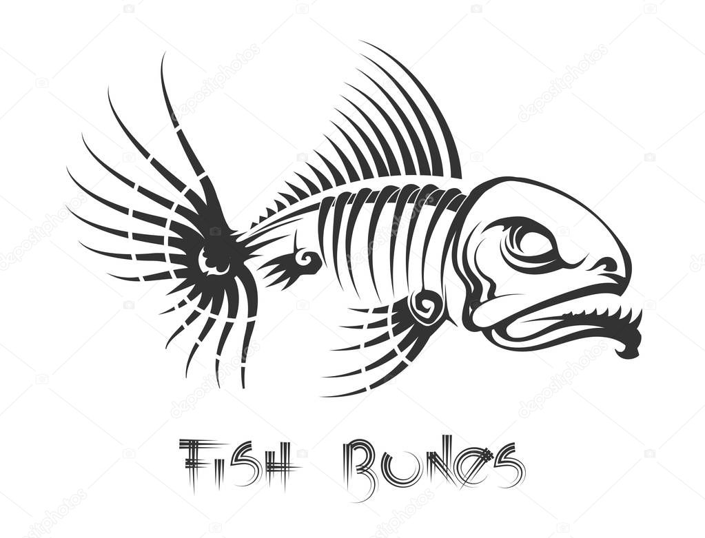 Fish bones tattoo. Aggressive toothy fish leftovers vector illustration