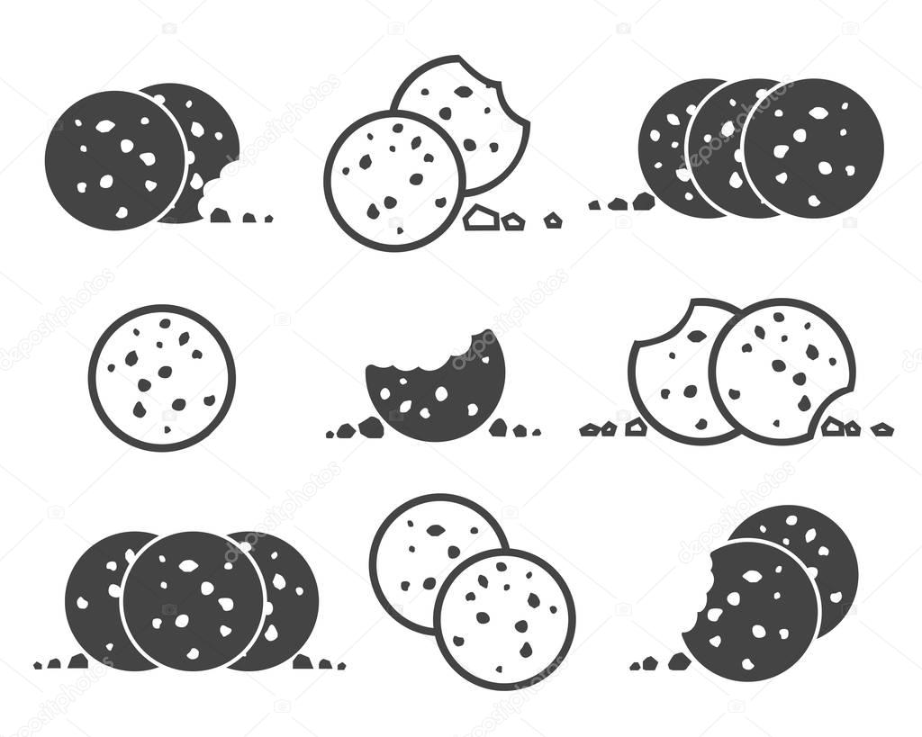 Bitten chip cookies icon set