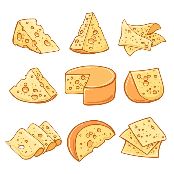 Sýr doodle ikony nastavit — Stockový vektor