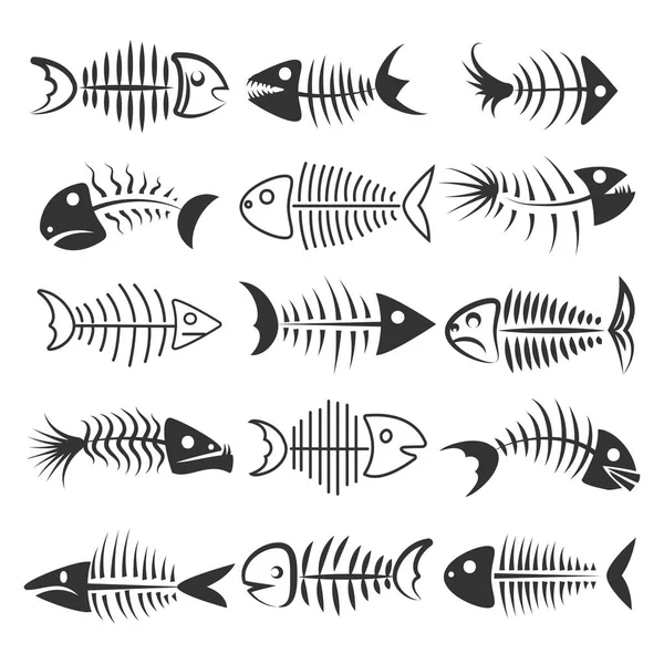 Fish bones sylwetki — Wektor stockowy