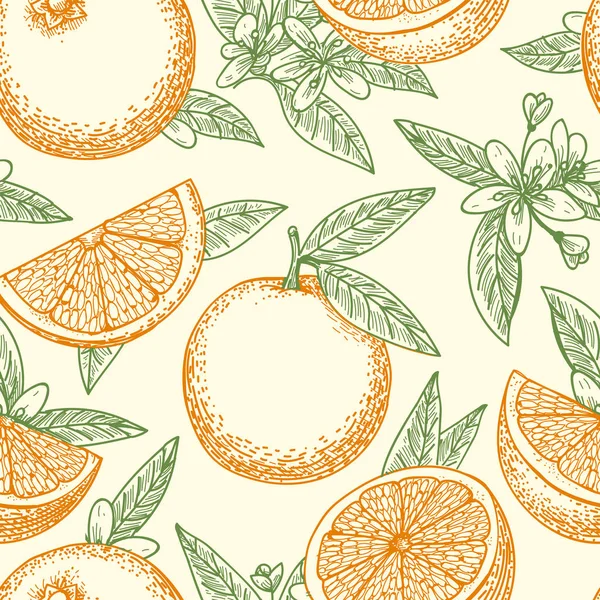 Patrón de frutas y flores naranja — Vector de stock