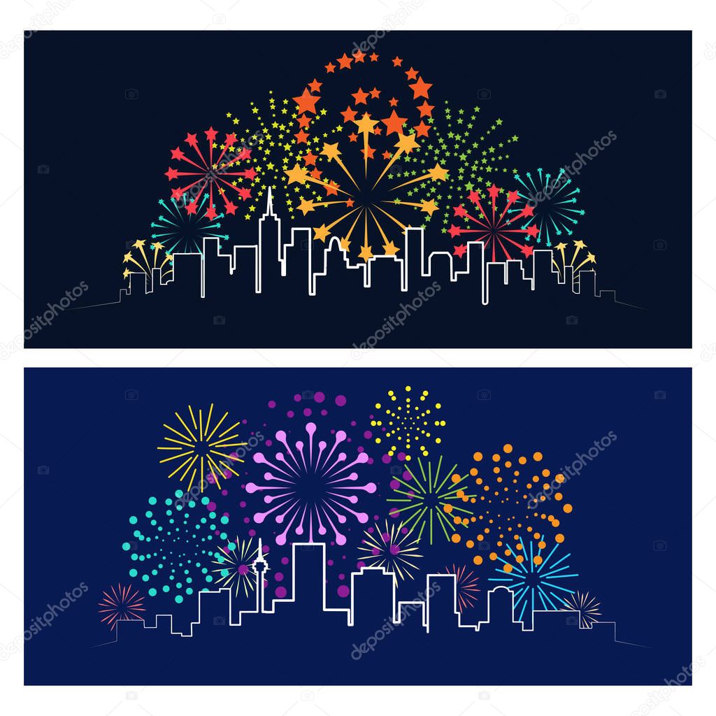 Fireworks city skyline