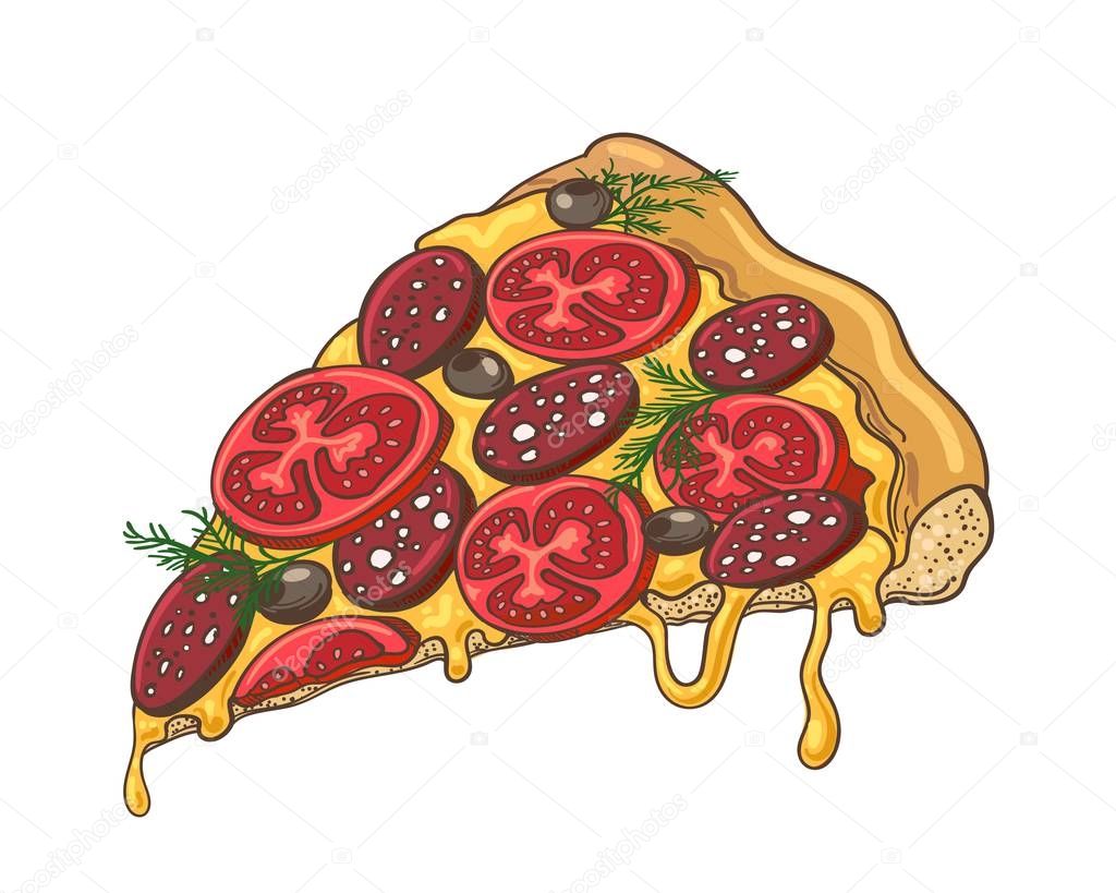 Pizza slice icon on white