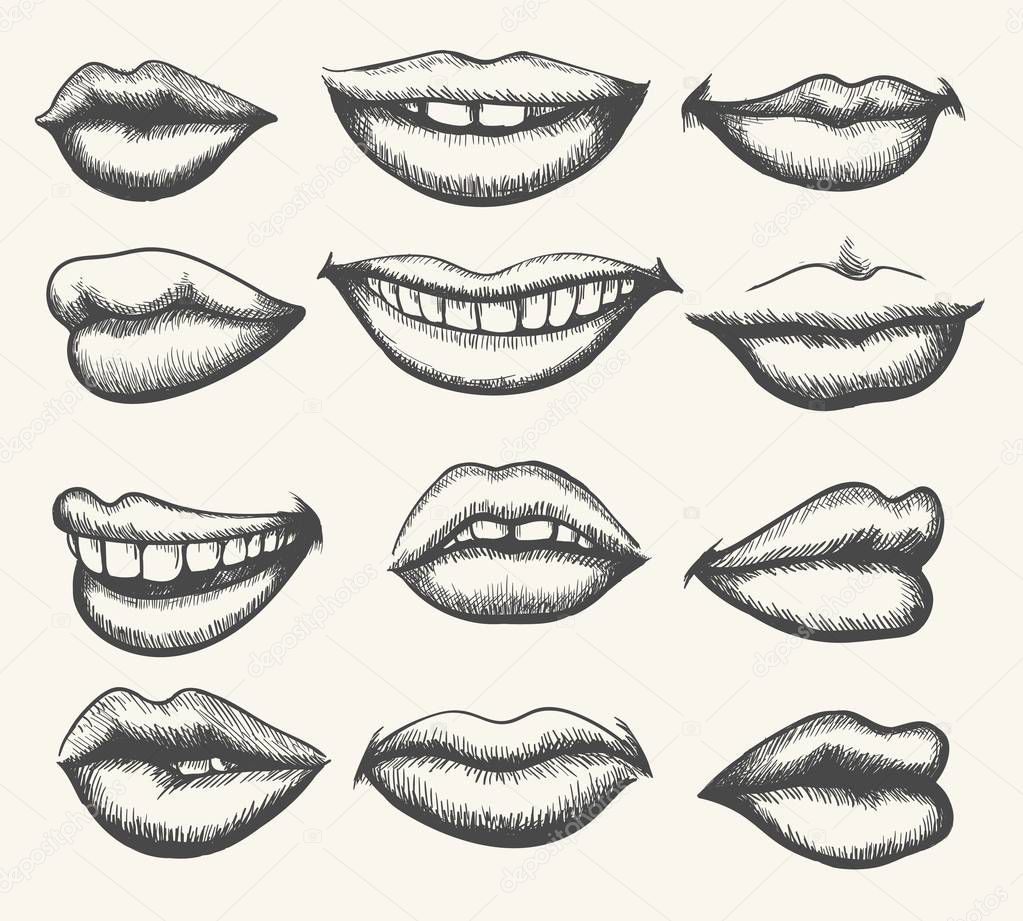 Retro smiling and kissing mouth set