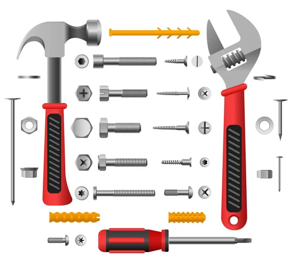 Śruby, nakrętki i narzędzia — Wektor stockowy