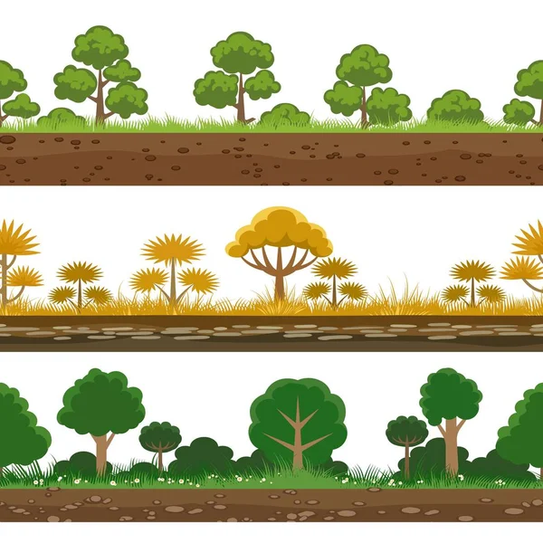 Foresta gioco orizzontale modelli senza soluzione di continuità — Vettoriale Stock