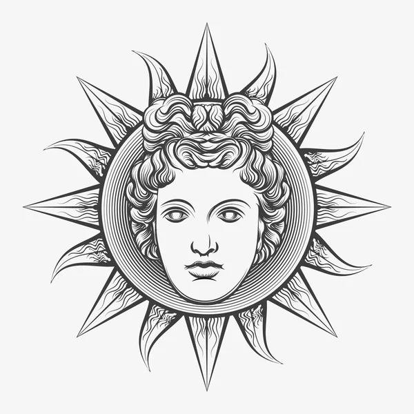 Antiquité romaine apollo soleil visage — Image vectorielle