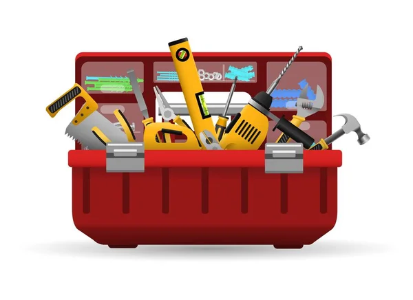 Instrumento caja de herramientas con kit de herramientas — Vector de stock