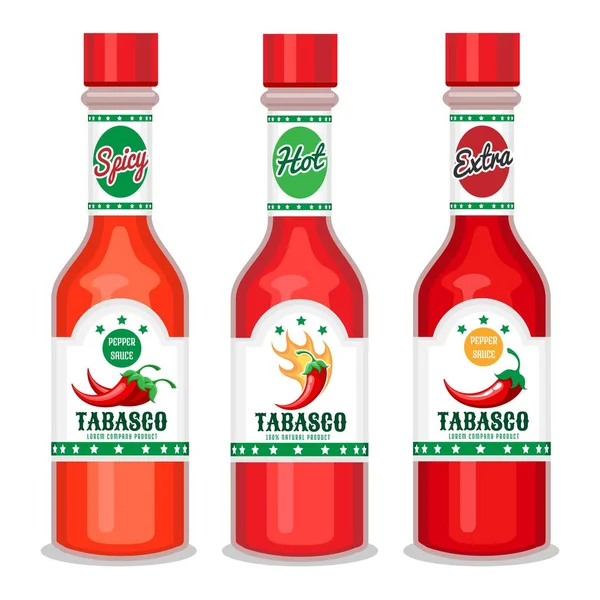 Set de bouteilles de sauce Tabasco — Image vectorielle