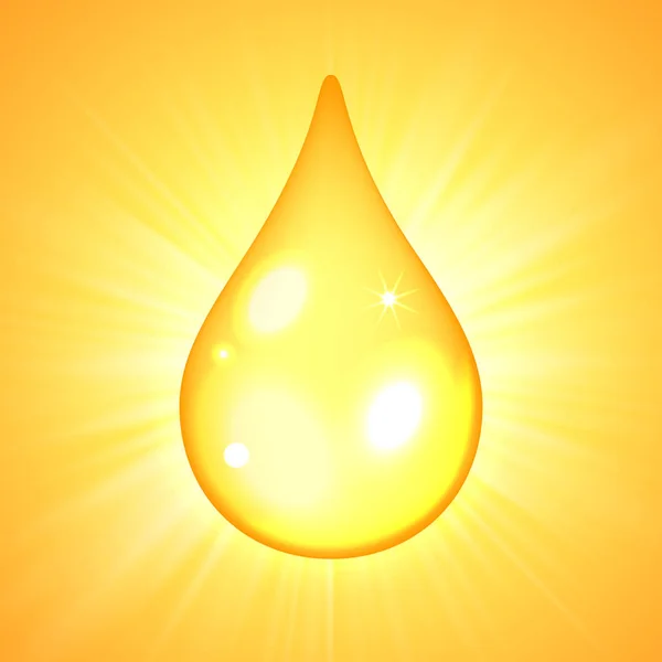 Gota de aceite sobre fondo amarillo sunburst — Archivo Imágenes Vectoriales