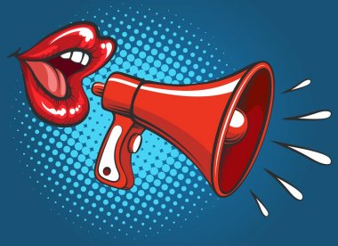 Popart kız ağız megafon içinde çığlık