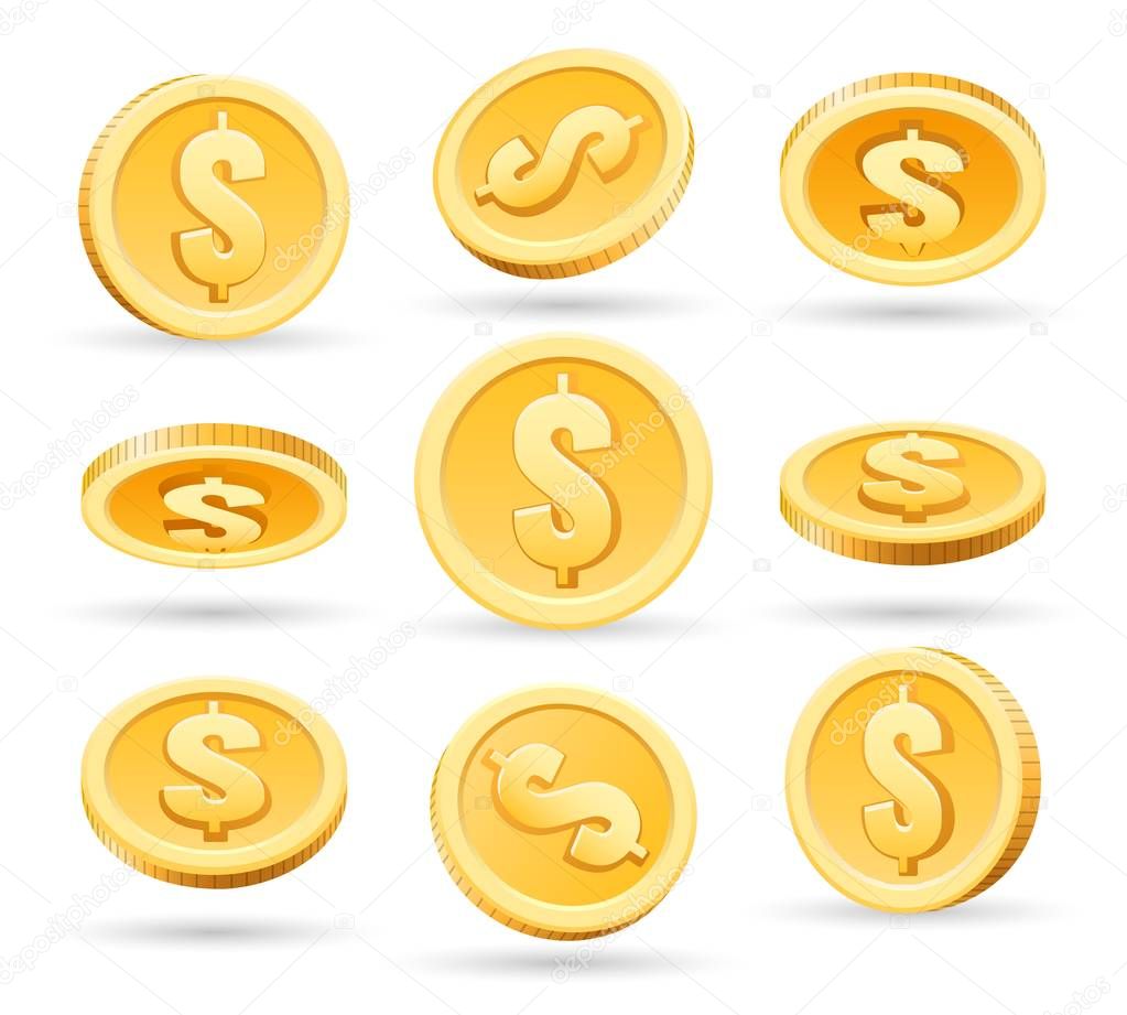 Gold coins isolated on white background