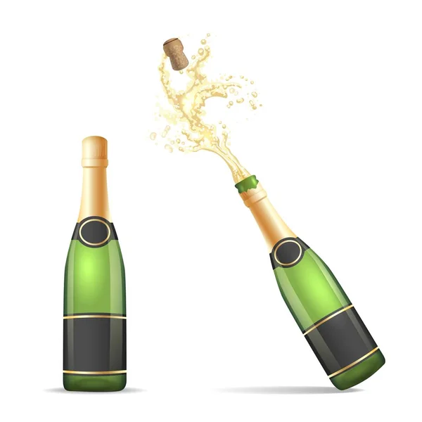 Champagne bottle with popping cork — Stock Vector