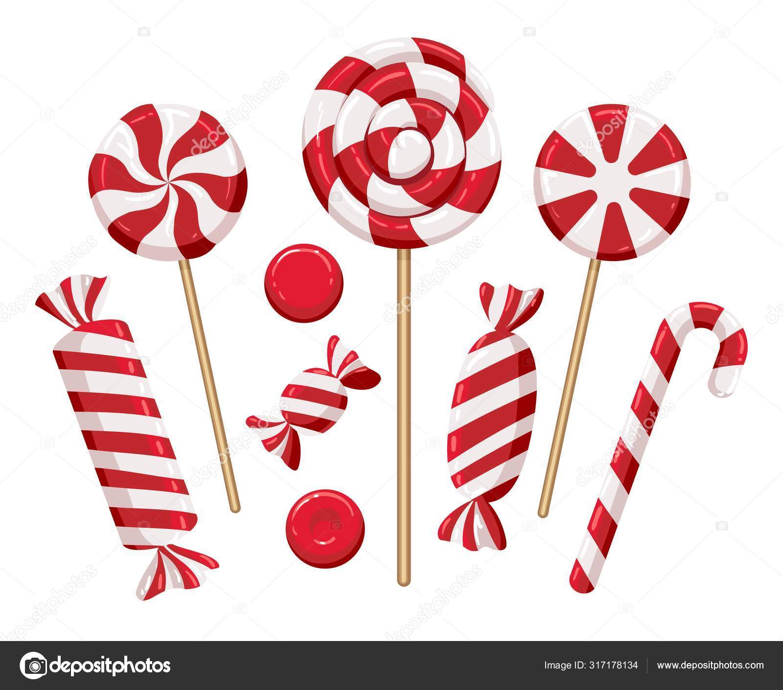 Caramel Cane Christmas Candy Christmas Lollipop Stock Vector
