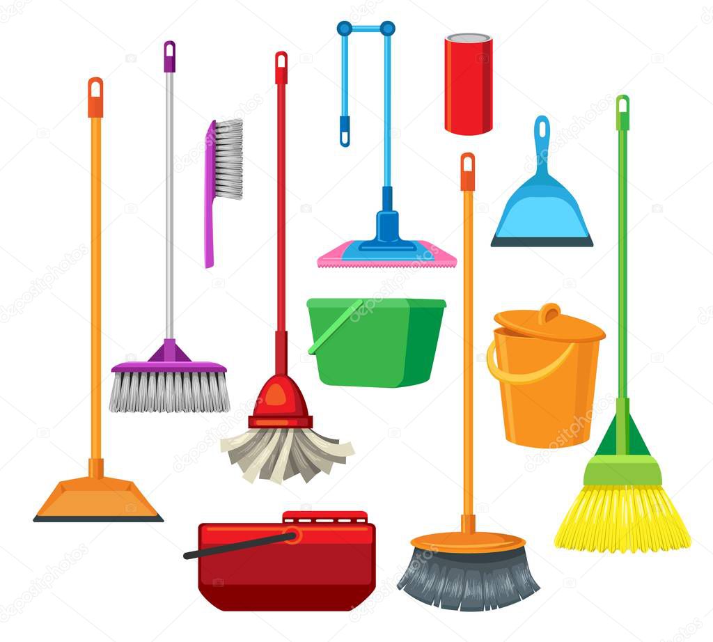 Dustpans brooms mops cleaner supplies