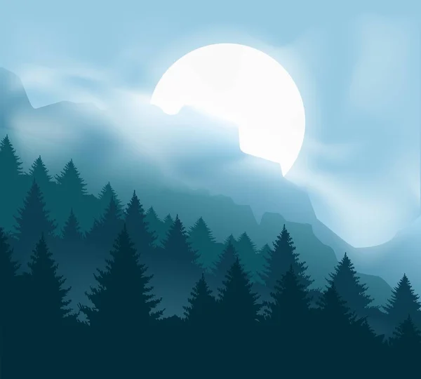 多雾的松树山 — 图库矢量图片