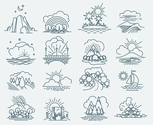 Park landscape outline icons — Stock Vector
