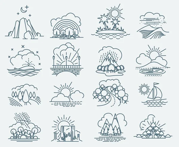 Parques iconos del contorno del paisaje — Vector de stock