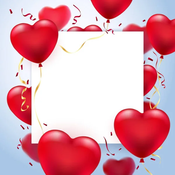 Kalp balonları tebrik kartı çerçevesi — Stok Vektör