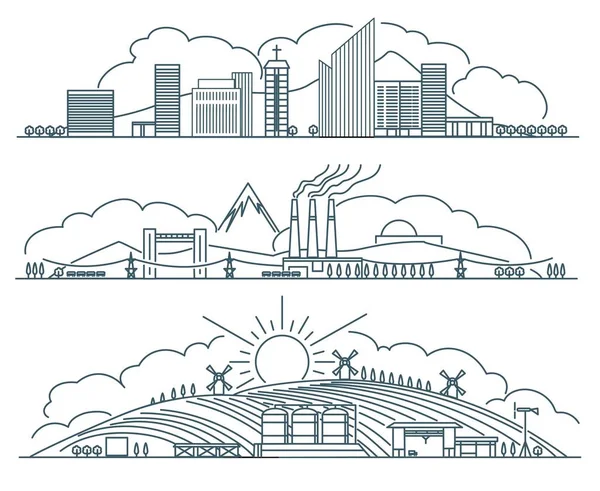 Lineare Symbole für die urbane Landschaft — Stockvektor