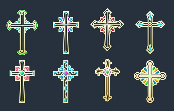 Cruces de oro de Jesús — Vector de stock