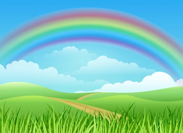 Rainbow krajina kreslené pozadí — Stockový vektor