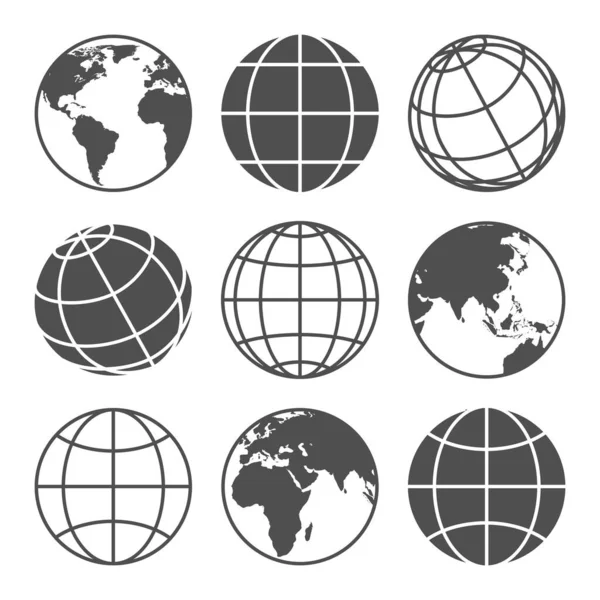Mappa del pianeta icone del globo — Vettoriale Stock