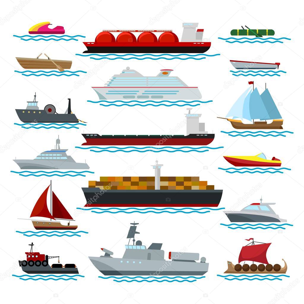 Vessels in ocean nautical set