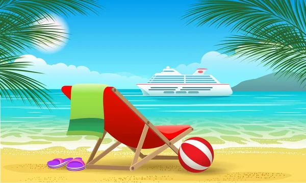 Cruiseschip en strand — Stockvector