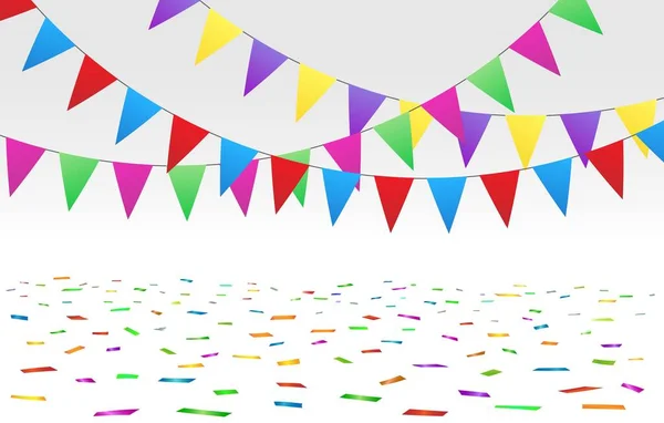 Confetti piso y banderas — Vector de stock