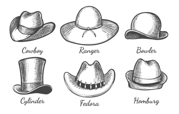 Bosquejo hombres sombreros — Archivo Imágenes Vectoriales