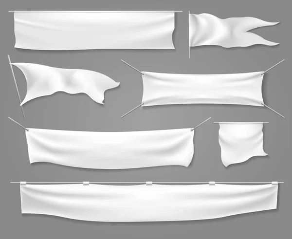 Banderas y banderas textiles blancas — Vector de stock