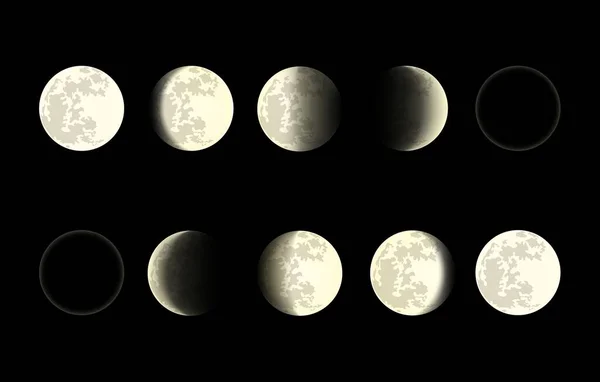 Phases de lune sur fond noir — Image vectorielle