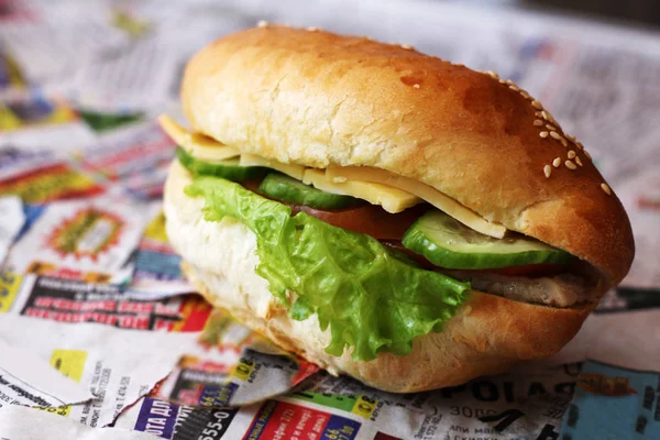 Cheeseburger s čerstvými bylinkami, chutné rychlé občerstvení — Stock fotografie