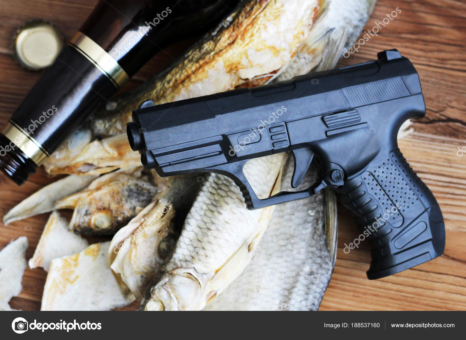 Dried Salted Fish And Gun A Delicious Snack To Beer Stock Photo