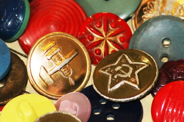 Buttons, sewing theme, hammer and sickle — Stock Photo, Image