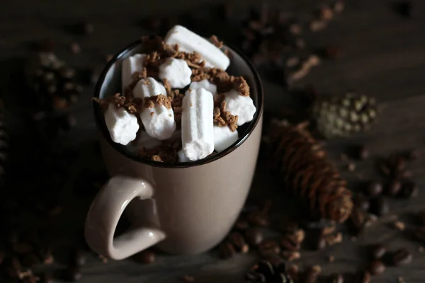 Warme Chocolademelk Met Marshmallow Een Kopje Dichtbij — Stockfoto