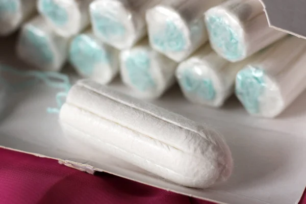 Női Egészségügyi Tamponok Higiéniai Termékek Olyan Közel — Stock Fotó