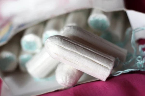 Női Egészségügyi Tamponok Higiéniai Termékek Olyan Közel — Stock Fotó