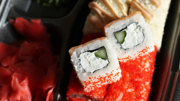 Sushi Rolki Pieczone Menu Japan Tak Blisko — Zdjęcie stockowe