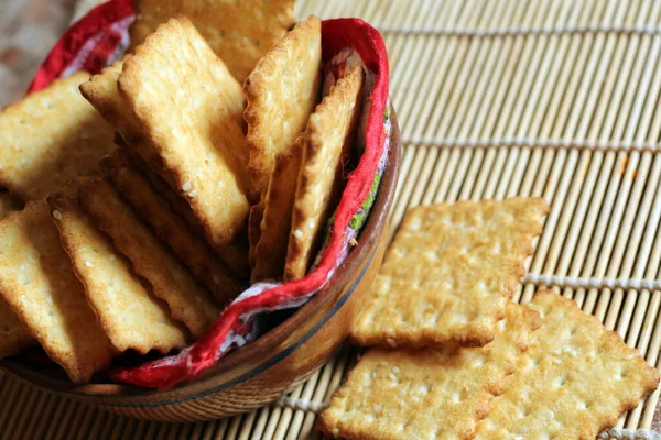 Time Drink Tea Coffee Break Lot Square Cookies Sesame Seeds — Stock Photo, Image