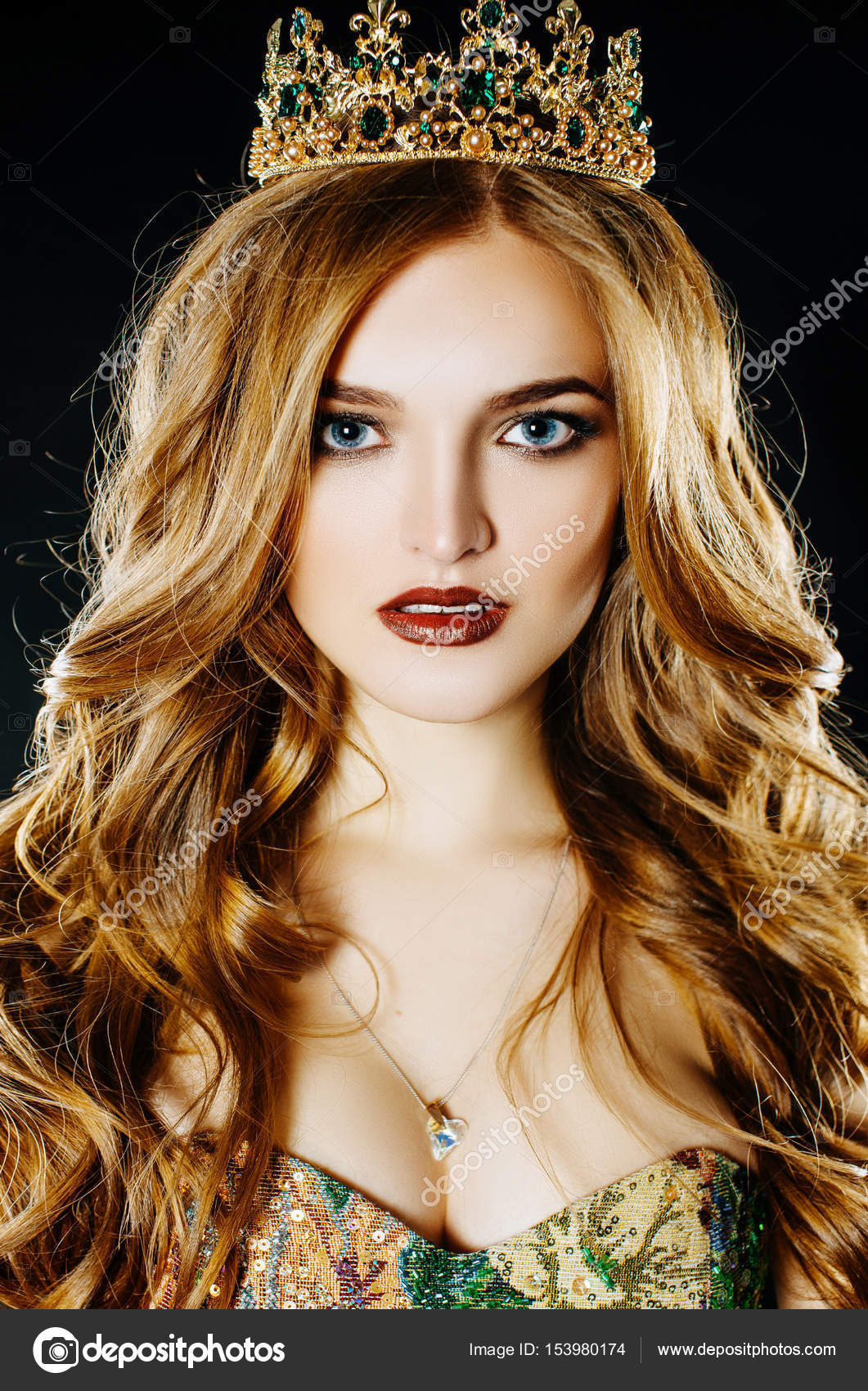 Elegant beauty queen with crown Stock Photo by