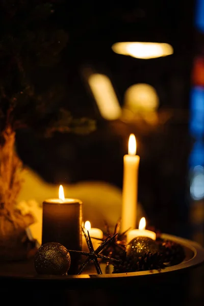 New Year 2020 Interior Candles Bulbs Bokeh — 스톡 사진