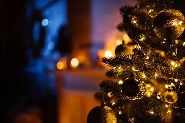 Nuevo Año 2020 Interior Con Velas Bombillas Bokeh — Foto de Stock