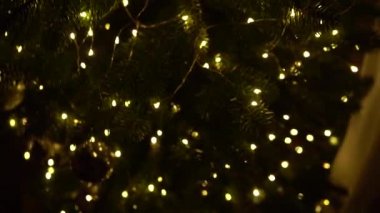 Yeni yıl ağacı ışıkları, Noel iç arka plan ile dekore edilmiştir.