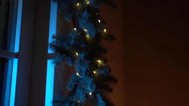 新年のツリーが飾られたライト クリスマス インテリアの背景 — ストック動画