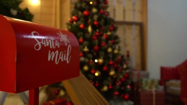Árvore Ano Novo Decorado Com Luzes Fundo Interior Natal — Vídeo de Stock